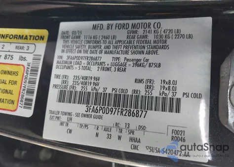 2015 Ford Fusion Titanium from USA, damaged, VIN 3FA6P0D97FR286877